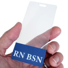 5 Pack - Clear RN BSN Badge Card Vertical - ID Badge Buddy for Registered Nurses with BSN - Transparent Title/Medical Role Identifier Backer - Hospital Nurse Badge by Specialist ID (Blue)