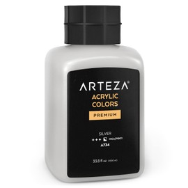 ARTEZA Acrylic Paint, A734 Silver, 33.8 fl oz, 1000ml Jar, Opaque, Quick-Drying, Acrylic Paints for Painting on Canvas, Paper, and Wood