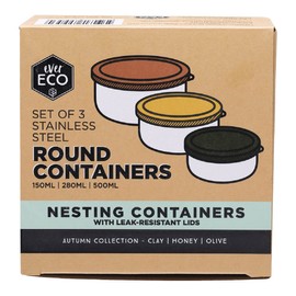 Ever Eco Stainless Steel Round Nesting Containers, Autumn Collection 3 Pack