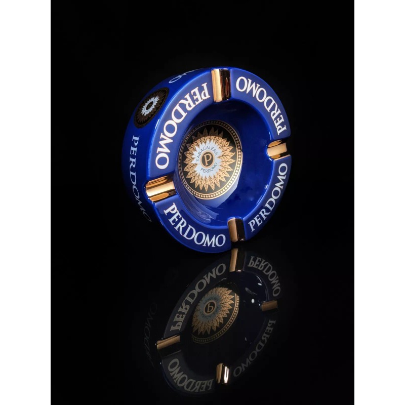 Perdomo Blue and Gold Ceramic Large Cigar Ashtray 9" Diameter