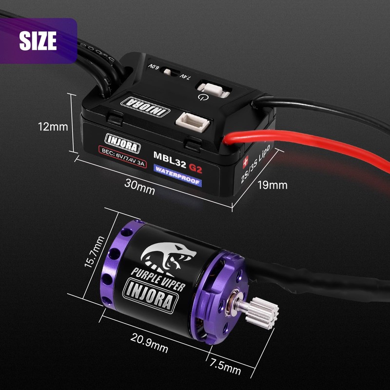 INJORA MBL32 G2 Waterproof Brushless ESC & 1721 Purple Viper