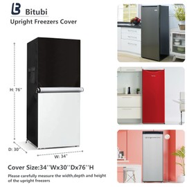 Bitubi Upright Freezers Cover,Outdoor Refrigerator Cover,– Waterproof, Dustproof, Sun-Proof, 34" W x 30" D x 76" H. Suitable for most 20-25 Cubic Compact Mini Freezer on market (Black)