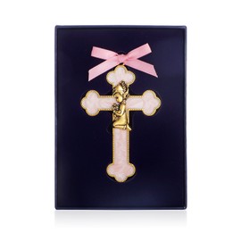 KOMI Baptism Gifts for Girls Pink Enamel Baby Wall Cross Christening Gifts Praying Girl Cross Christening and Dedication Baptismal Gifts from Godmother
