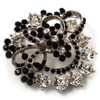 Black & White Diamante Corsage Brooch (Silver Tone)