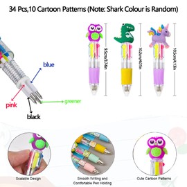 Dantolo Pack of 34 Children's Party Bags, 4 Colours Ballpoint Pens, Party Bag Children's Birthday, Ballpoint Pen Multicoloured, Children's Colourful Gel Pens