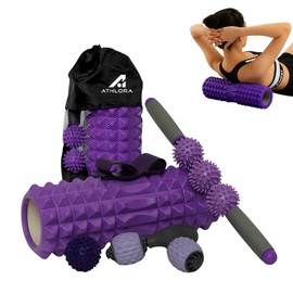 6 in 1 Foam Roller Set - Foam Roller, Muscle Roller Stick, Y-Shape Roller, Massage Ball, Resistance Band - for Deep Tissue Massage, Yoga, Workout Recovery (Purple)