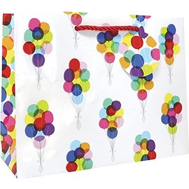 Jillson Roberts Birthday Medium Gift Bags with Holographic Accents, Party Favor Totes, Bunch of Balloons, 12 Count