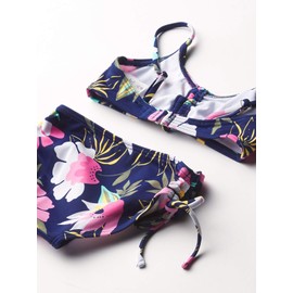 Kanu Surf Girls' Willow V-Neck Bikini Beach Sport 2-Piece Swimsuits, Tropical Dance Navy, 12