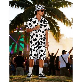 Fashonal Men Dalmatian Print Shirts and Shorts Sets, Animal Tracksuits Causal Party Short Sleeve Hawaiian Summer 2 Pieces Outfit Sets, Dalmatian Size 3XL