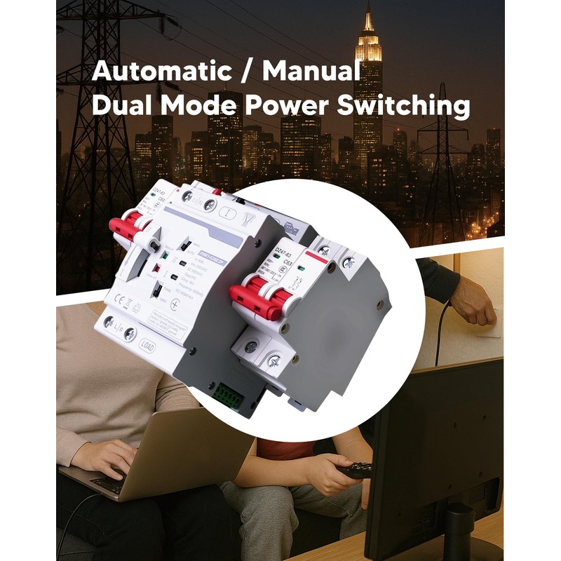 ATS AC Automatic Transfer Switch 2P 63A 220V with Overload