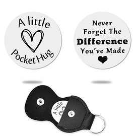 Appreciation Thank You Gifts for Women Men Coworkers Pocket Hug Token Double Sided Coin With Black Leather Keychain Holder Retirement Going Away Gift for Co Workers Colleague Coworker Leaving Gifts