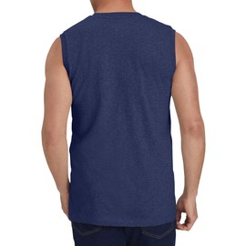 Wihion Camisetas sin mangas para hombre con bolsillo para entrenamiento y culturismo, Azul marino, Medium