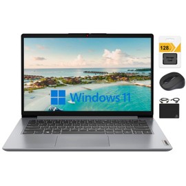 Lenovo Ideapad Laptop 2024 Premium, 14" HD Screen Thin Light, Intel Celeron N4020 (Upto 2.8GHZ), 4GB RAM, 256GB (128GB eMMC+ 128GB Card), WiFi, Webcam, 11+ Hours Battery, Window 11S+HubxcelAccessory