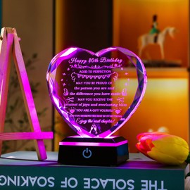 YWHL 80th Birthday Gifts for Women Men with Colorful Base Best Gifts for 80 Years Old Mom Wife Crystal Heart Happy 80th Birthday Decorations