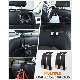 fccairms Car Seat Headrest Hook, 2 Pack Black Stylish Back Seat Hanger, Purse Holder, Car Interior Accessories