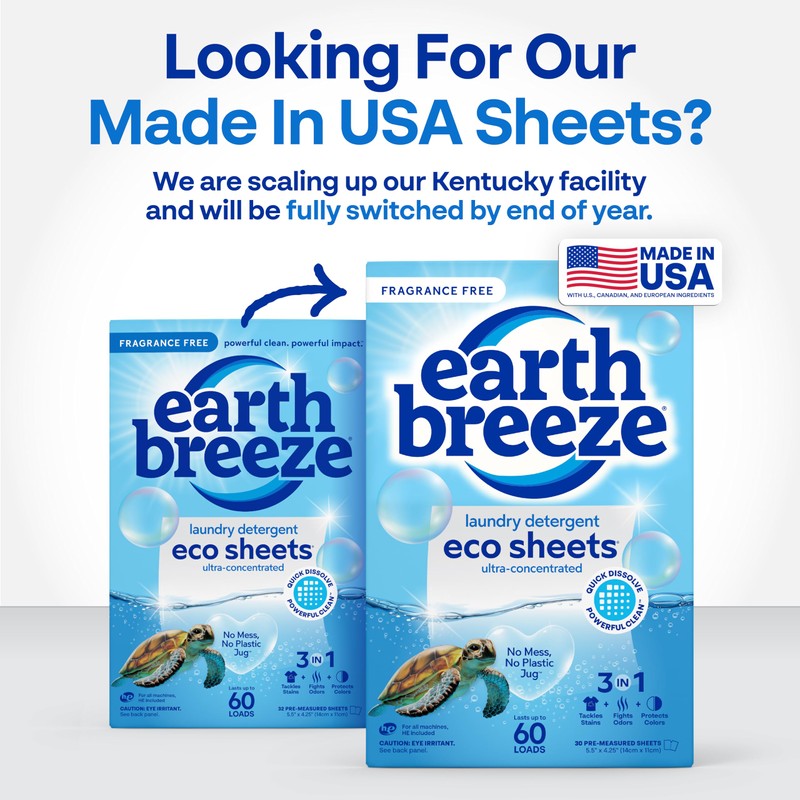 Earth Breeze Laundry Detergent Sheets Fragrance-Free - 60 Loads Eco