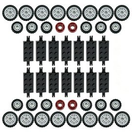 MALEKO City Car Wheels and Axles Sets- 74PCS Tires Building Blocks Compatible with Major Brand Bricks, Vehicle Parts and Pieces for Kids Boys Toy