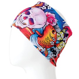 PLB Women's Boho Wide Skull and Koi Fish Design Infinity Headband Face Mask