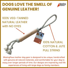 BlazingPaws® Natural Leather Dog Tug Toy, Chew Toy in Premium Veg-Tanned Leather in No-Dye Finish with No Synthetic Fillings, for All Teething Dogs and Puppies (Small)