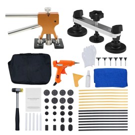 60 PCS Paintless Dent Removal Kit Golden Lifter Bridge Puller Rubber Hammer Glue Gun Auto Body Hail D Dent Body Repair EquipmentDefault: Default