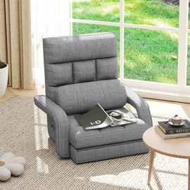 WAYTRIM 6 Position Indoor Chaise Lounge Chair, Gaming Floor Chair for Teens Adults, Indoor Lounge Chair Lazy Sofa for Pets with Armrests & Pillow Comfy Chair for Bedroom, Dorm, Living Room - Grey