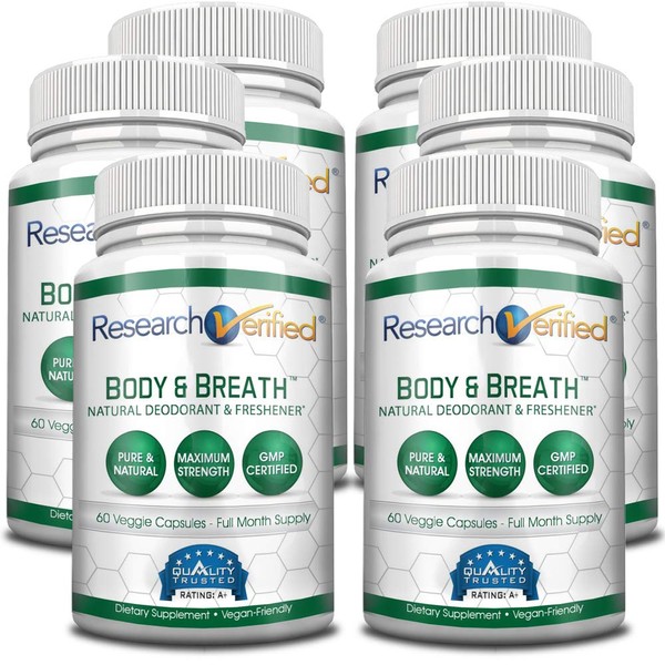 Research Verified Body & Breath Natural Deodorant & Freshener - Bad Breath & Body Odor Supplement - 60 Count (6 Months Supply)