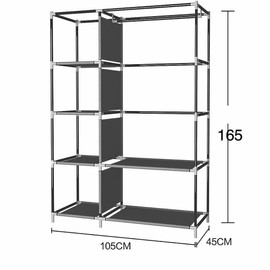 Livearty (TM) Portable Wardrobe Closet Clothes Organizer Non-Woven Fabric Cover with 6 Storage Shelves, 2 Hanging Sections and 4 Side Pockets，Black