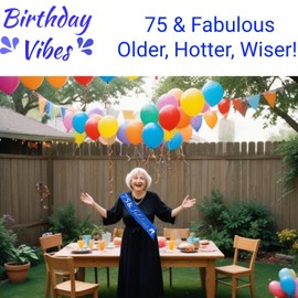 Elegemma 75 and Fabulous Sash, 75th Birthday Decorations Blue and Silver, 75 Birthday Gifts for Women and Men, Party Accessories for Birthday Girl, Birthday Boy and Birthday Queen