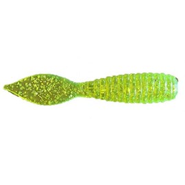 Charlie's Worms Artificial Fishing Bait Spade Tail Grub, Freshwater Saltwater Bass Fishing Lures Scented Soft Baits 12pk (Chartreuse Silver)