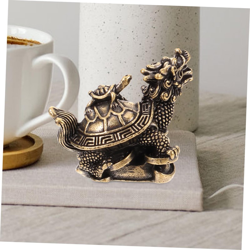 Mobestech Retro Copper Dragon Turtle Figurine Desktop Decor Unique Metal
