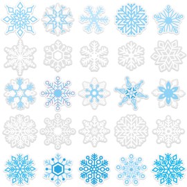 MARFOREVER 50 PCS Winter Gel Window Clings Stickers Reusable Christmas Snowflake Thick Gel Clings Decals for Kids Classroom Home Winter Christmas Party Supplies Window Glass Decorations
