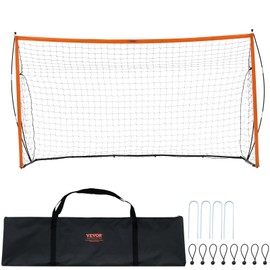 VEVOR Portable Soccer Goal, 12 x 6 ft Large Practice Soccer Net, Steel Fiberglass Structure Training Goal Set with Carry Bag, All-Weather Outdoor Use, for Backyards, Parks, School Fields, Orange