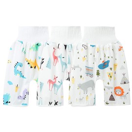 Bedwetting Pants, Bedwetting Blanket, Cotton, Breathable, Waterproof, Baby Cold Protection, Pants Type, 3 to 5 Years, Pack of 3, Stomach Wrap, Bear, Forest and Dinosaur with Belly Wrap, 3～5歳