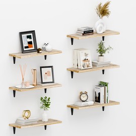 SKYSEN Floating Shelves for Wall Set of 6, 15.7in Wood Wall Shelf for Decor, Bathroom, Bedroom, Storage, Book,Kitchen, Living Room - Rustic Brown(fs-40-l)