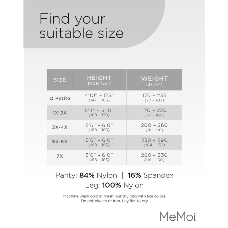 MeMoi Plus Size Curvy Control Top Pantyhose for Women, Comfortable
