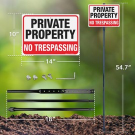 Faittoo Large No Trespassing Sign Private Property with 54" Metal Thick Stake, 2 Pack14"x10" Rust Free Heavy Aluminum, Reflective, Fade Resistant, Easy to Mount, Outdoor use