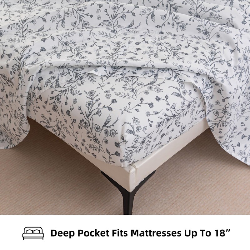 Jessrydo Floral Bed Sheets King Size 18” Deep Pocket King