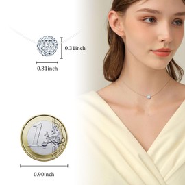 MICMIF 925 Sterling Silver Necklace Women's Choker Solitaire Pearl/Crystal Ball/Round Cubic Zirconia Pendant with Transparent Nylon Chain for Girls, Sterling Silver Crystal Nylon, Crystal