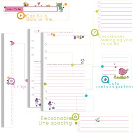 Rancco A6 Planner Inserts to Do List, 90 Pages Colorful 6-Ring Loose-leaf Planner Refills w/Binder Divider, Zipper Pouch, Ruler, Index Tab for Personal Journal, Filofax, Double-sided,Undated,6.9x3.7"