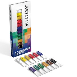 ARTISTIK Watercolour Paint Set - Pack of 12 Professional Watercolor Paint Tubes and Painting Kit for Artists Highly Pigmented and Great for Variety of Different Scenes and Mediums