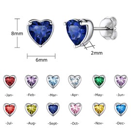 Shuxin Silver Stud Earrings for Women, 925 Sterling Silver Heart Stud Earrings, Silver September Birthstone Stud Earrings for Girls, 7mm Small Sleeper Cartilage Studs for Wife Girlfriend