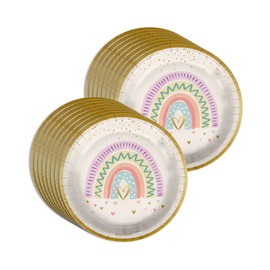 Juego de suministros para fiesta de cumpleaños de arcoíris, platos, tazas y servilletas, tenedores, vajilla para 16 años