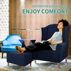 YEMYHOM Ottoman Cover Latest Jacquard Design High Stretch Folding Storage Footstool Protector Rectangle Removable Slipcover (Ottoman Small, Navy)