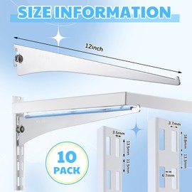 Gisafai 10 Pack Shelf Bracket Adjustable Shelving Brackets Single Track Twin Track System Metal Bracket for Shelving Shelf Standard Bracket for Stores Closet Kitchen (Silver, 12 Inch)