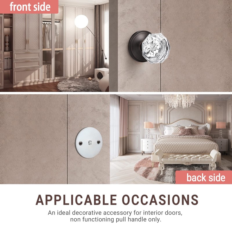 KNOBWELL 3 Pack Crystal Individual Dummy Door Knobs with Antique