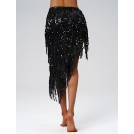 Aivtalk Belly Dance Wrap Skirt or Women Sequined Tassel Hip Scarf Black