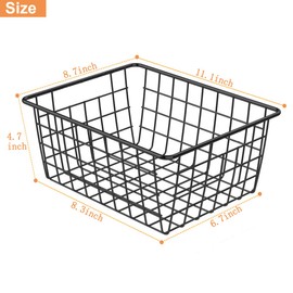 LOSYHU Wire Baskets for Organizing, 4 Pack Household Pantry Baskets Black Metal Storage Bins Wire Storage Baskets Metal Baskets for Countertop, Closet, Kitchen Cabinet, Freezer, Bathroom