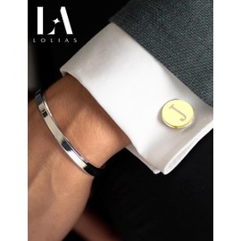 LOLIAS Cuff Links Mens Accessories Jewelry Classic Initial Cufflinks with Gift Box Gold Cufflinks,Letter J
