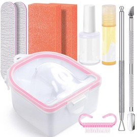 Nail Soaking Bowl, 2PCS Soak Off Gel Polish Dip Powder Remover Manicure Bowl with Triangle Cuticle Peeler and Stainless Steel Cuticle Pusher Nail Art Tool (Pink) - Color: Pink-8pcs set