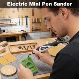 SHALL Mini Pen Sander, 12V Electric Reciprocating Sander with 4 Adjustable Speed, Compact Pen Sander Tool with 8 Sanding Heads and 18 Sanding Sheets for Polishing, Finishing, DIY Crafts